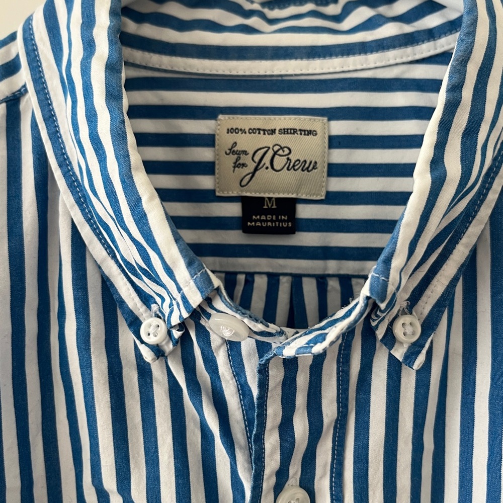 J. Crew Blue and White Striped Short-Sleeve Cotton Shirt - Picture 2 of 3